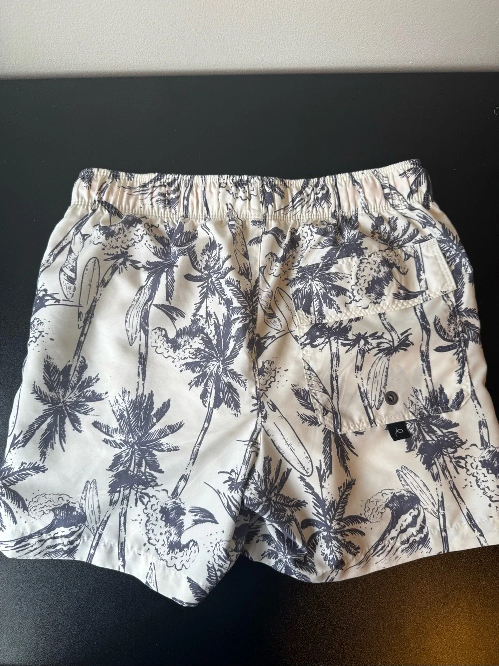 Youth Art Class Swim Trunks Size Large (10/12) Cream with Navy Palm Trees